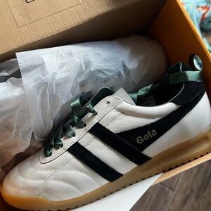 Brand New Gola x Anthropologie Stadium Sneakers Black/White, Green ribbon laces